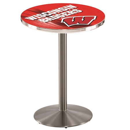 Holland Bar Stool Co 42" Stainless Steel Wisconsin "W" Pub Table, 36" dia. Top L214S4236Wisc-W-D2